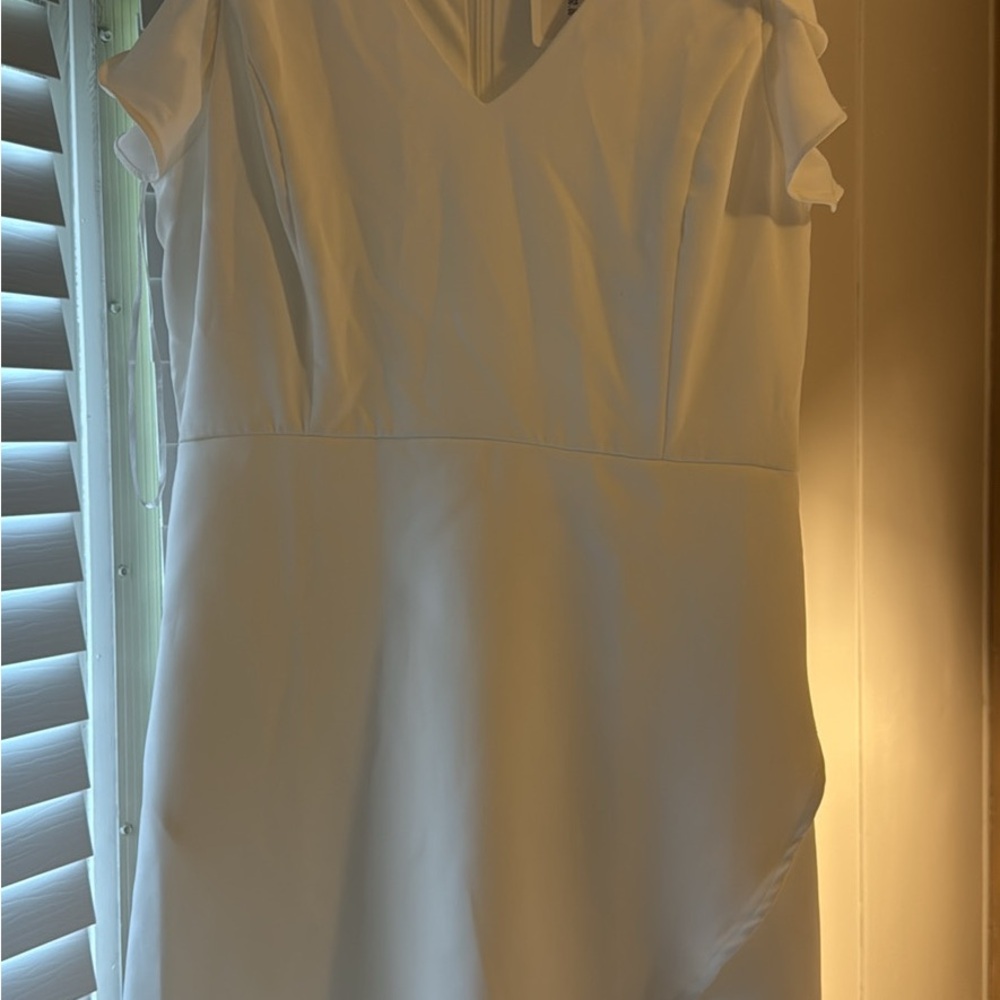 TCEC White Mini Dress with Ruffle Sleeves